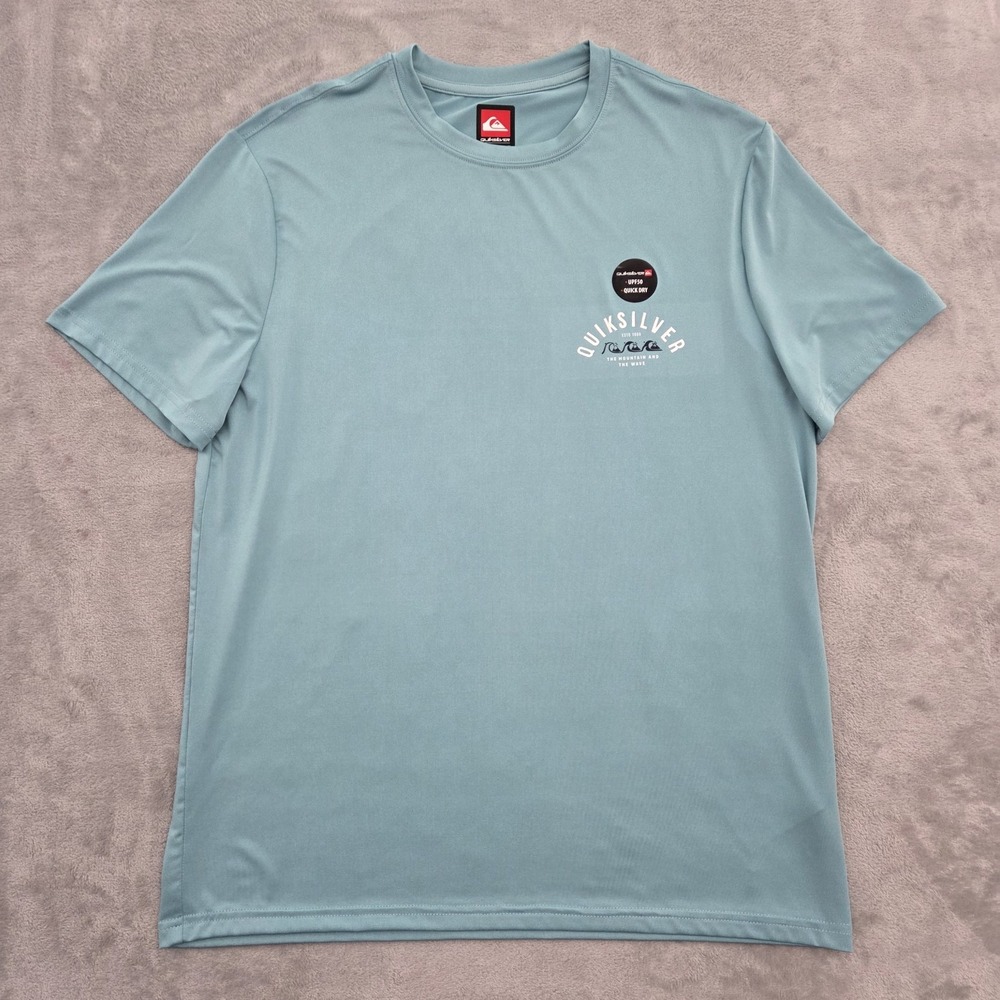 Quiksilver Light Blue Marine Short Sleeve UPF 50 Men's M Rash Guard Fishing NWOT